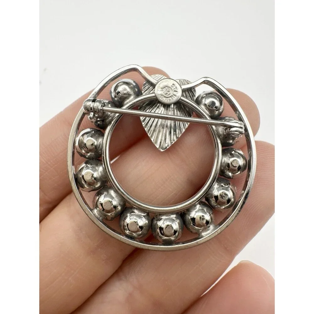 Vintage Sterling Silver Rhinestone Wreath Brooch Pin Multicolor